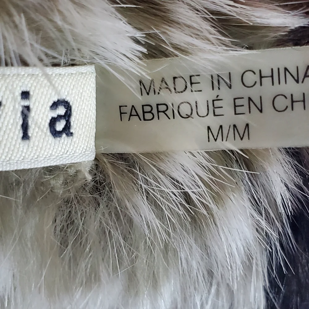 Alice + Olivia India Real Rabbit Fur Cascade Vest in Grey & Black Size Medium